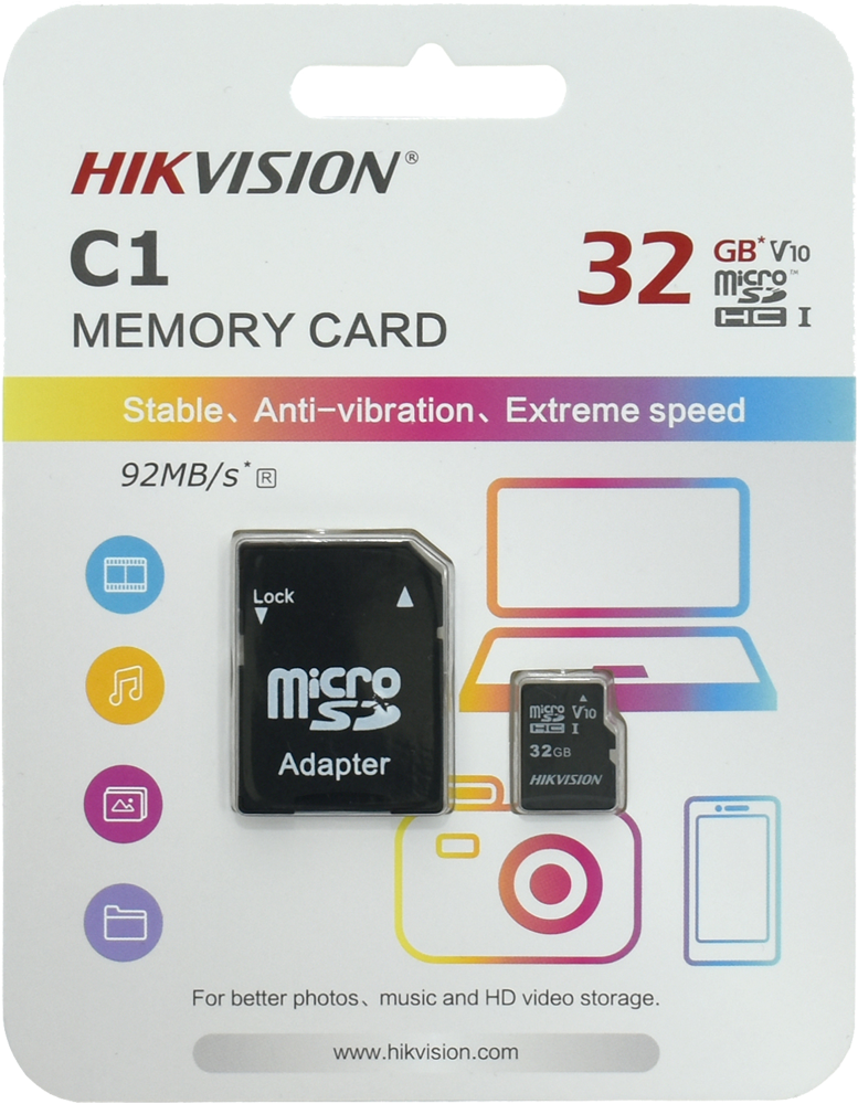 Карта памяти MicroSD Hikvision 32Gb Class 10 UHS-I HS-TF-C1 с адаптером ...