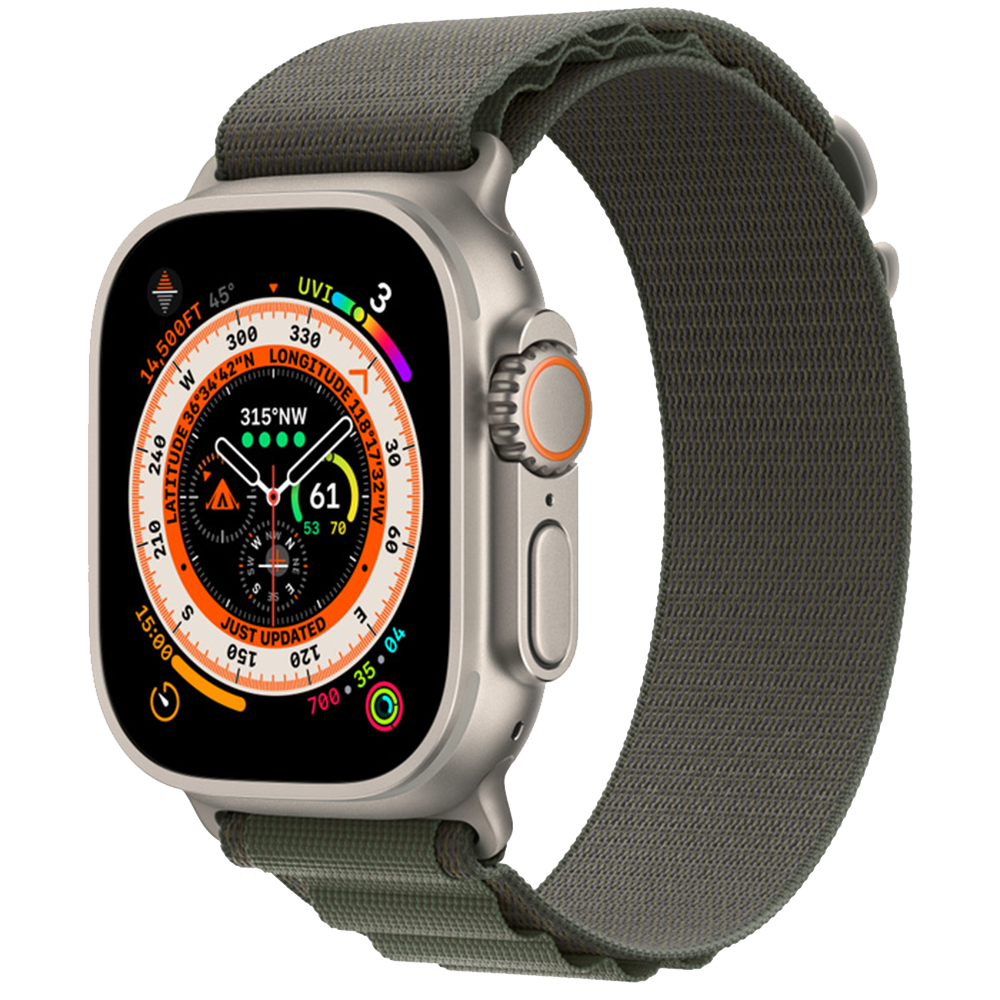 Часы Apple Watch Ultra GPS 49мм корпус из титана титановый + ремешок  Зеленый: купить по цене 89 990 рублей в интернет магазине МТС