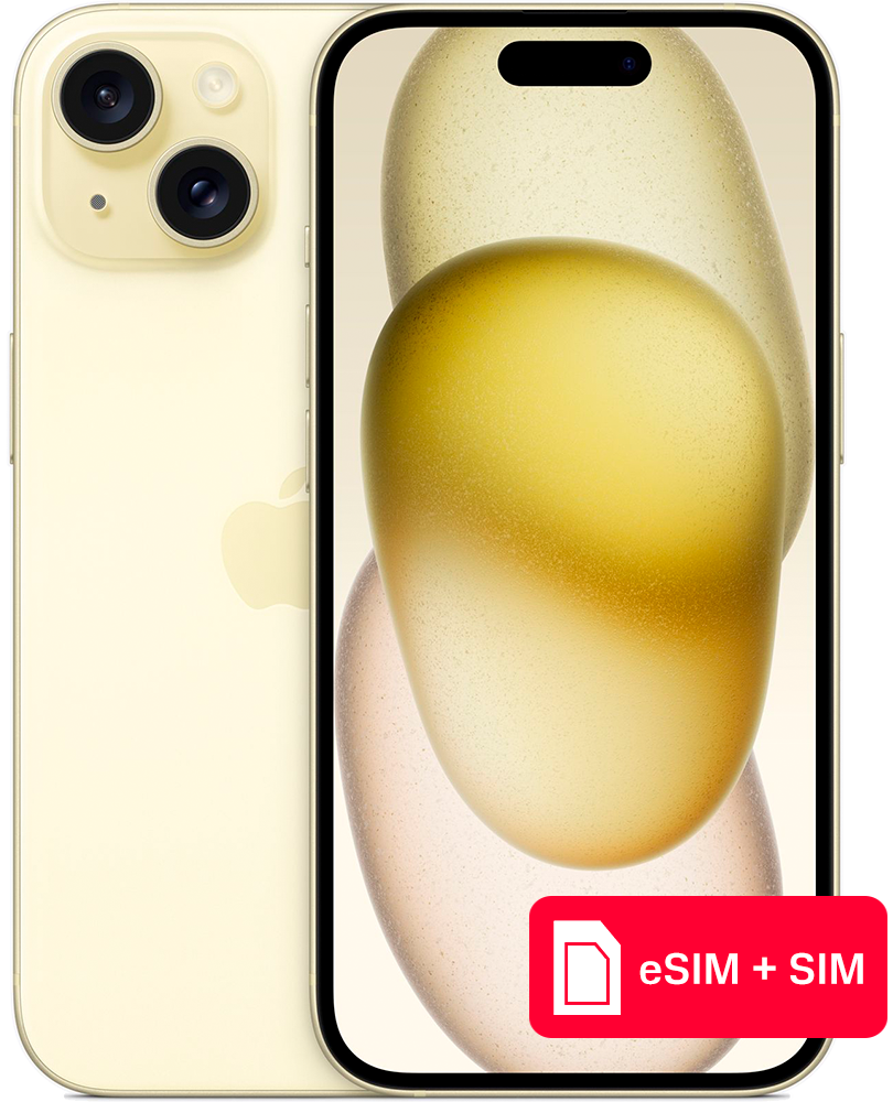 Смартфон Apple iPhone 15 128Gb eSIM + SIM Желтый: купить по цене 83 990  рублей в интернет магазине МТС