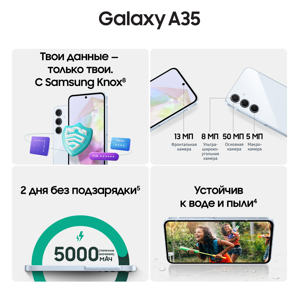 Смартфон Samsung Galaxy A35 8/128 Гб 5G Голубой: технические характеристики  и описание – Интернет – магазин МТС