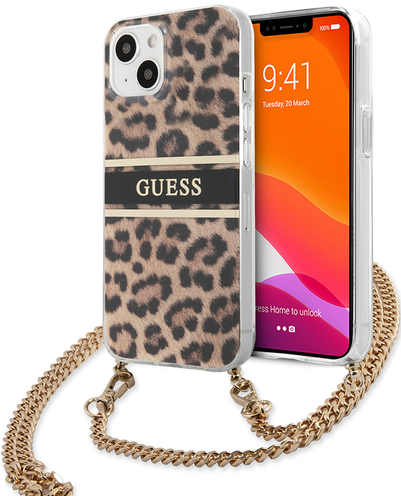 Чехол-накладка Guess для iPhone 13 PC|TPU Hard+Gold crossbody chain  Леопардовый: купить по цене 2 890 рублей в интернет магазине МТС