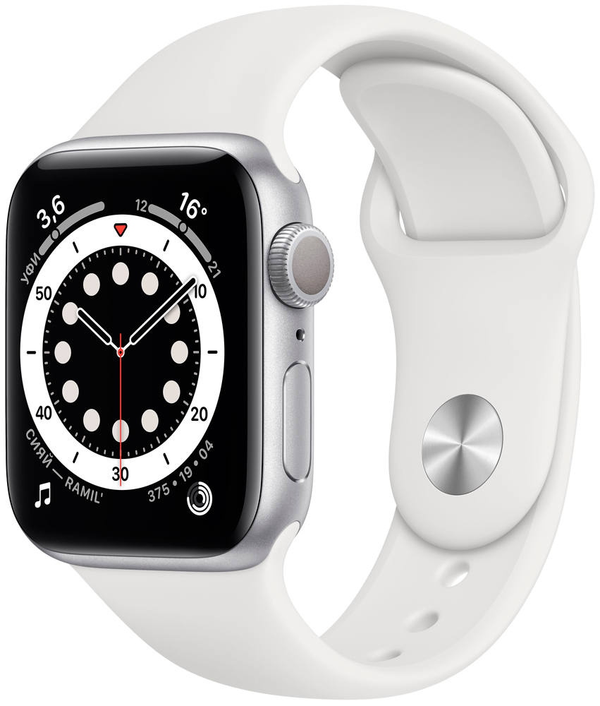 Apple Watch Series 6 GPS 40мм корпус из алюминия серебряный + ремешок белый (MG283RU/A)
