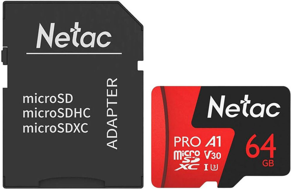 Карта памяти MicroSD Netac P500 Extreme Pro 64GB с адаптером Красно ...