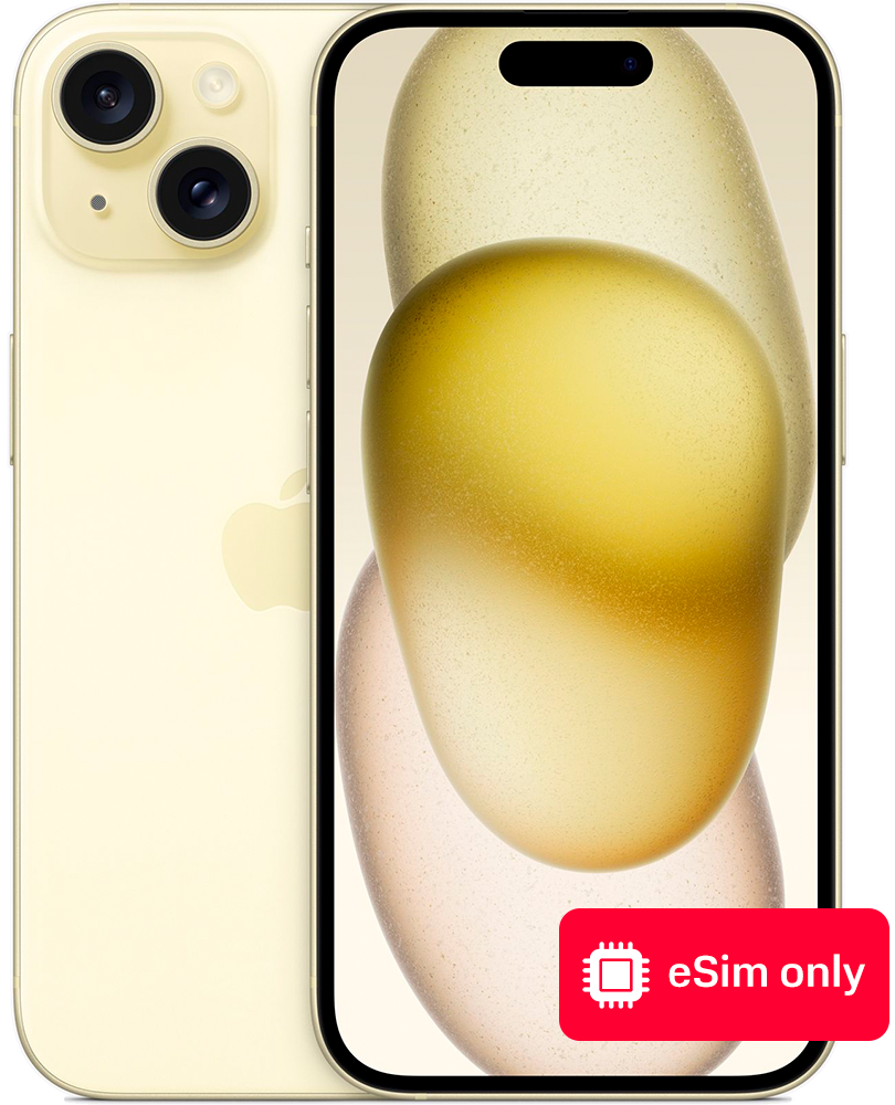 Смартфон Apple iPhone 15 128Gb eSIM only Желтый: купить по цене 83 990  рублей в интернет магазине МТС