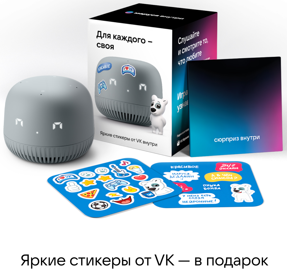Умная колонка VK Капсула Нео с голосовым помощником Марусей Серая ...