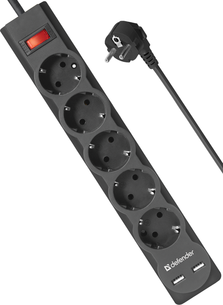 Сетевой фильтр Defender DFS 755 5,0 м, 5 розеток Black: купить по цене ...