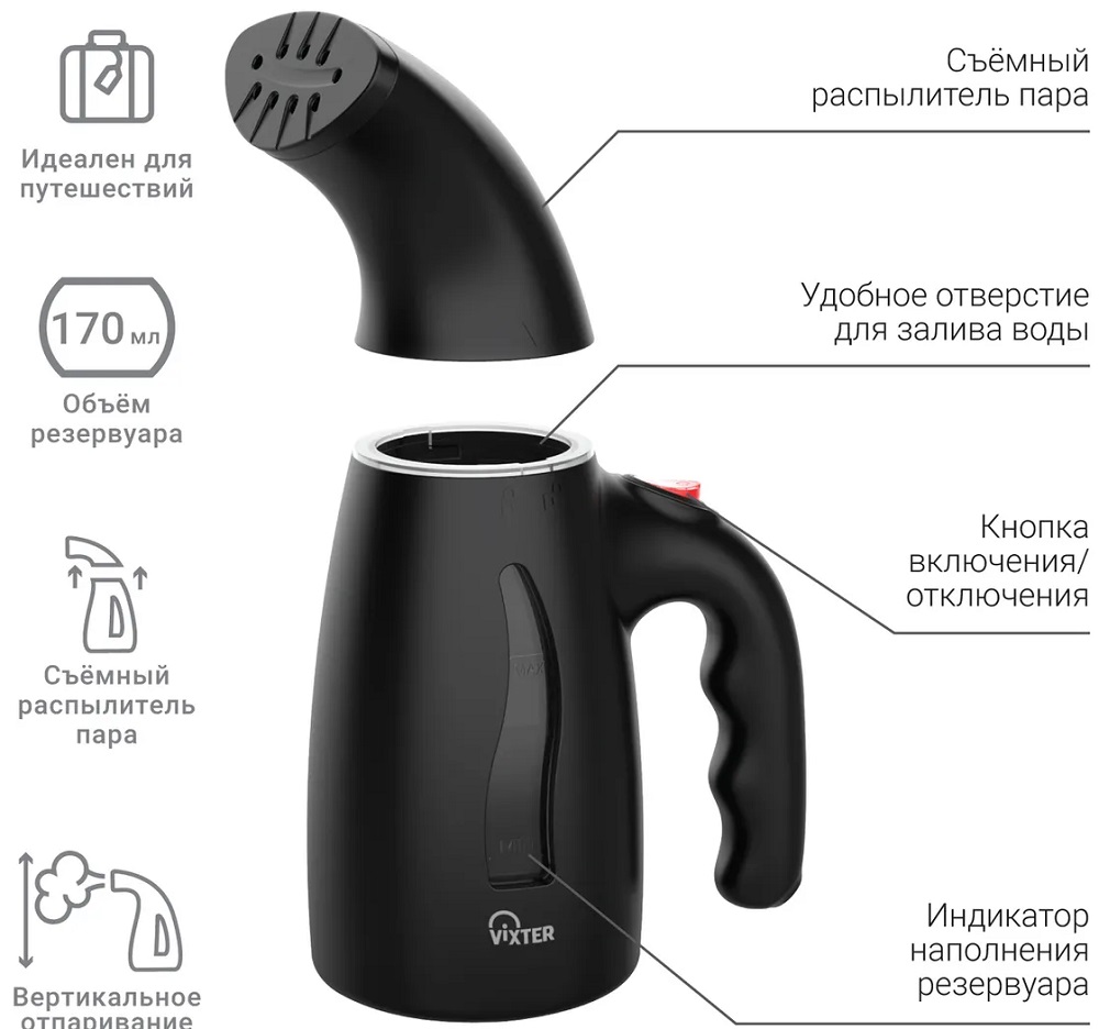 Ручной отпариватель Vixter GSH-1200 Черный: технические характеристики ...