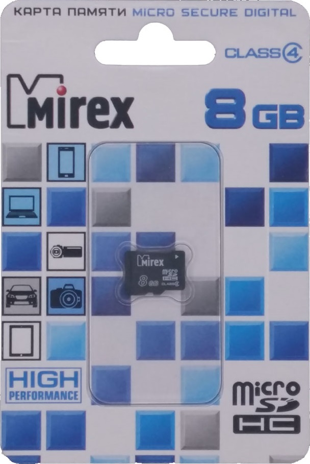 Карта памяти MicroSDHC MIREX 8Gb Class4 без адаптера черная: купить по ...
