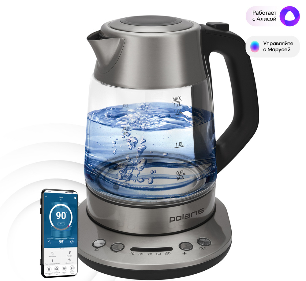 Электрочайник Polaris PWK 1775CGLD Wi-Fi IQ Home Silver matte: купить по  цене 5 490 рублей в интернет магазине МТС