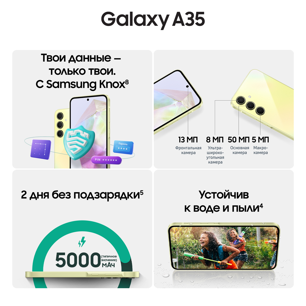 Смартфон Samsung Galaxy A35 8/128 Гб 5G Желтый: технические характеристики  и описание – Интернет – магазин МТС