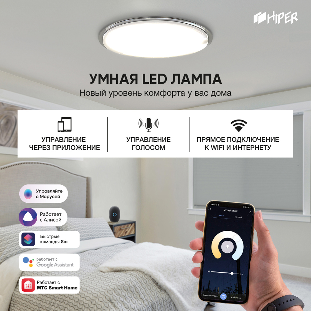 Лампа HIPER IoT Light DL772 WiFi LED White: технические характеристики и  описание – Интернет – магазин МТС