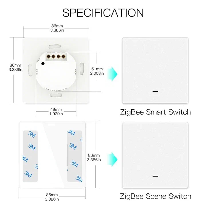 Умный выключатель MOES Gang Smart Switch ZS-B-EU1, Zigbee, 95-250 В ...