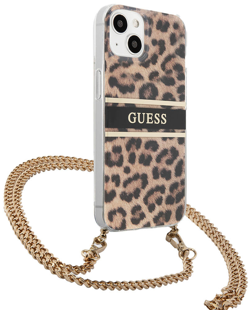 Guess для Phone 13 mini PC|TPU Hard+Gold crossbody chain Леопардовый -  купить аксессуары в интернет-магазине МТС