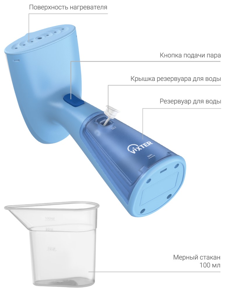 Отпариватель Vixter GSH-1300 ручной голубой: купить по цене 1 990 ...