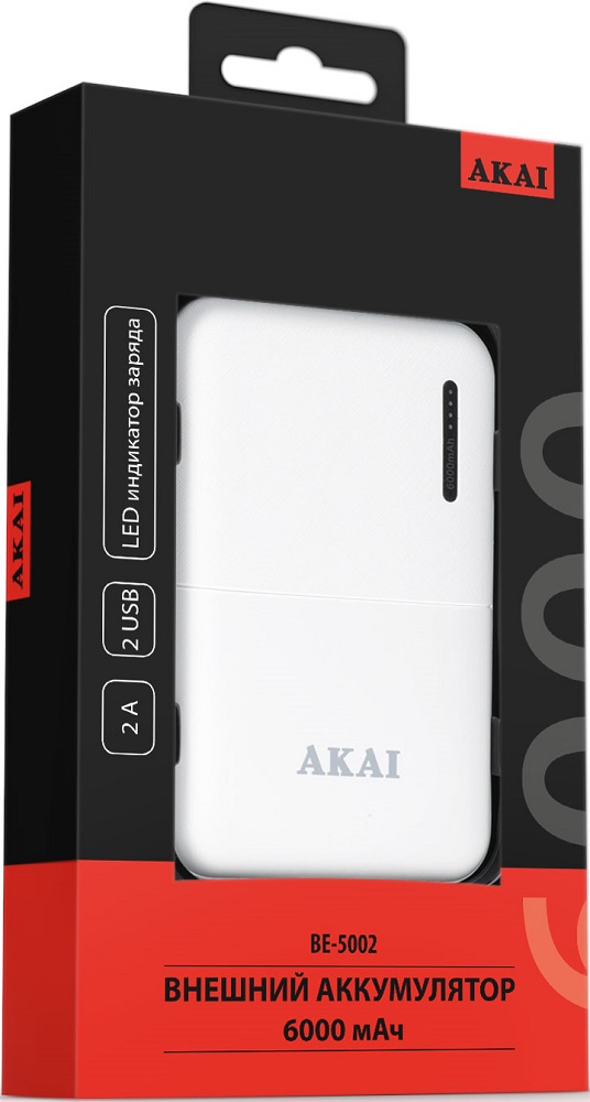 Внешний аккумулятор Akai BE-5002 6000mAh White: купить по цене 390 ...