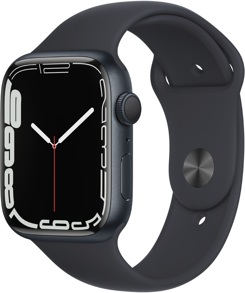 Apple Watch Series 7 GPS 45мм корпус из алюминия Темная ночь + ремешок Черный (MKN53RU/A)