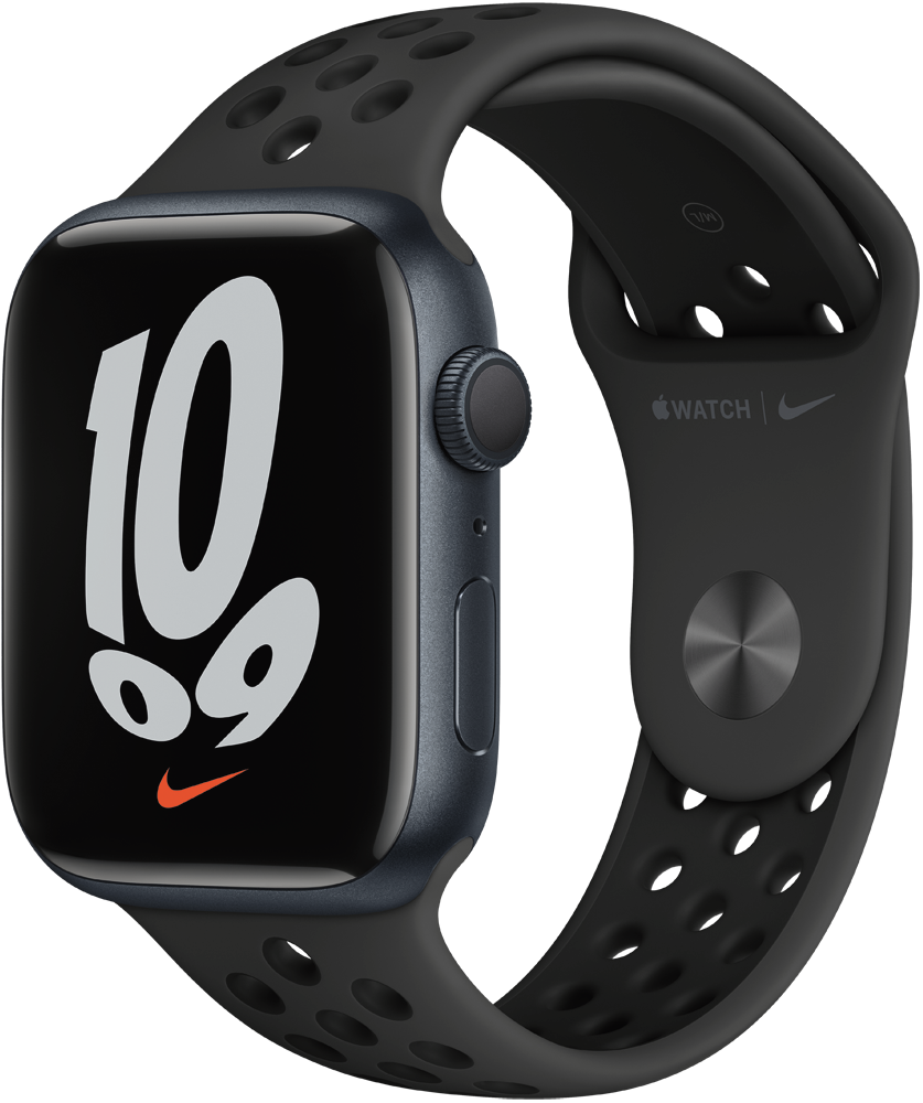 Apple Watch Nike Series 7 GPS 45мм корпус из алюминия Темная ночь + ремешок Черный (MKNA3RU/A)