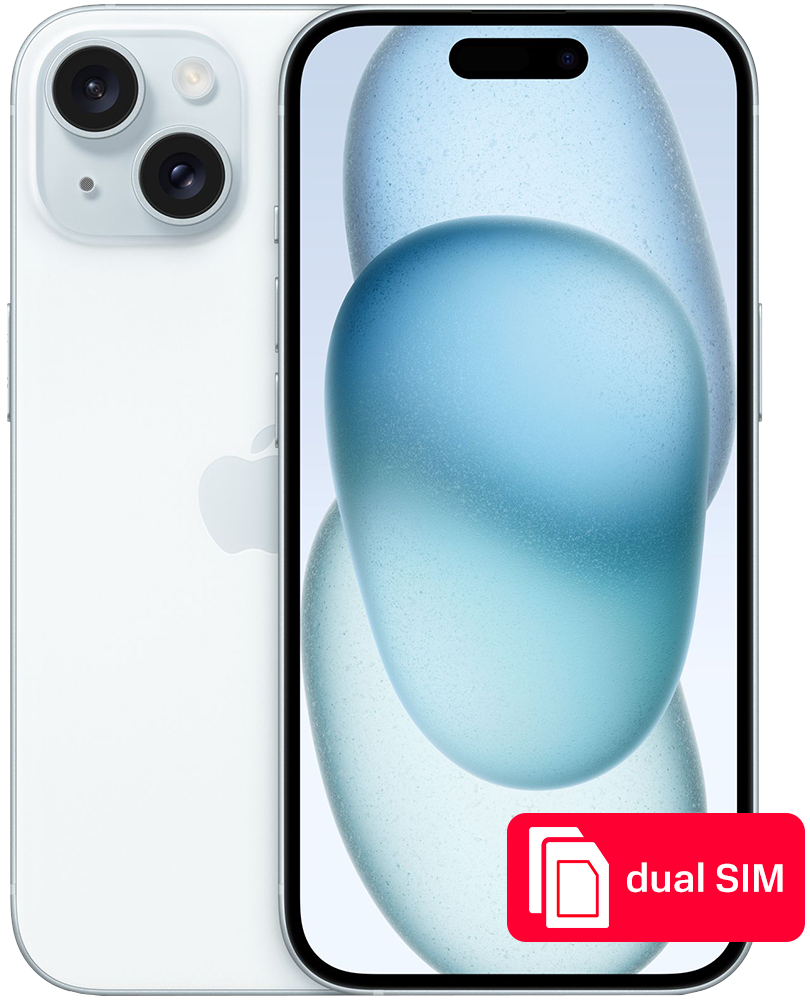 Смартфон Apple iPhone 15 128Gb SIM + SIM Голубой: купить по цене 91 990  рублей в интернет магазине МТС