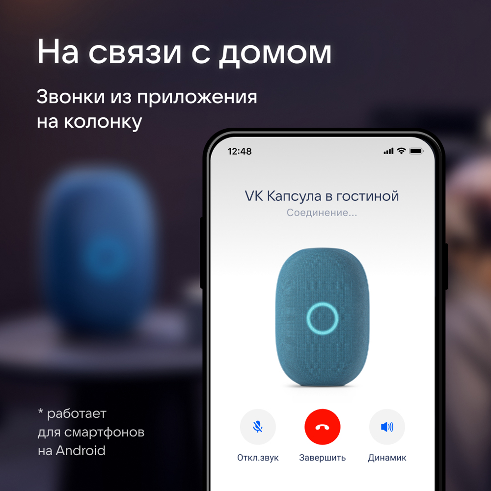 Умная колонка VK Капсула с голосовым помощником Маруся синяя: купить по  цене 9 990 рублей в интернет магазине МТС