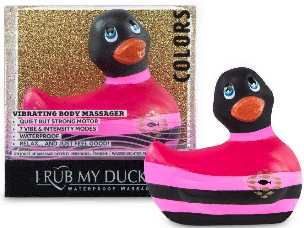 Вибратор-уточка с изящным боа Big Teaze Toys I Rub My Duckie 2.0, чёрный