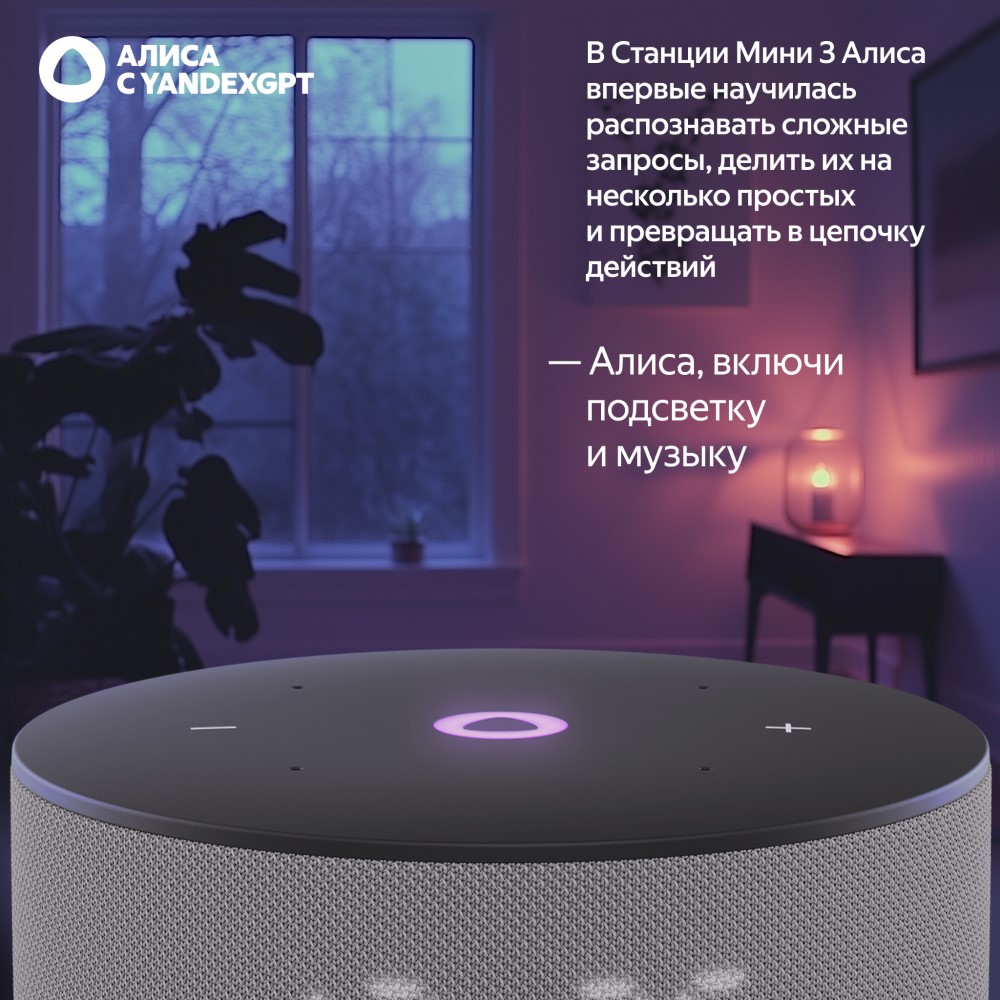 Умная колонка Яндекс Станция Мини 3 с часами 2024 Серый. Умная колонка ...
