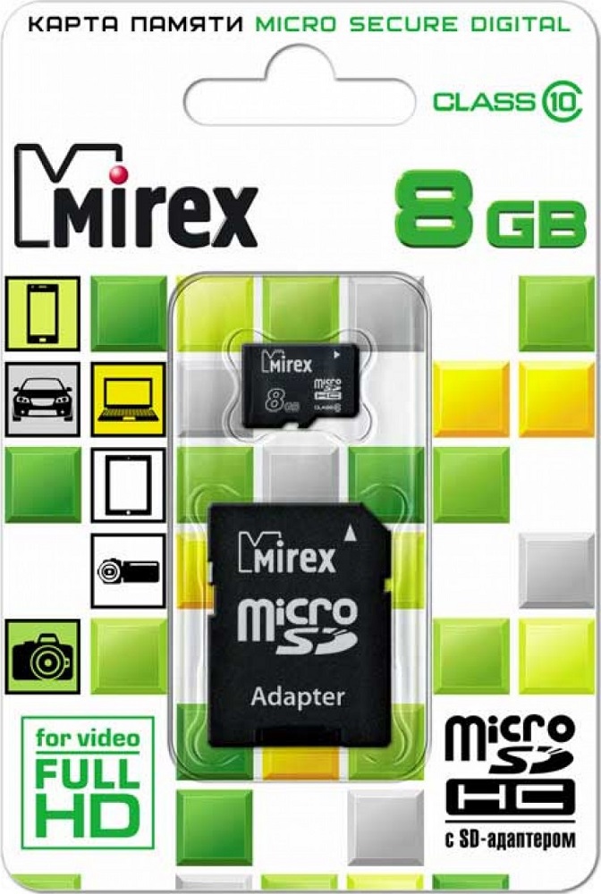 Карта памяти MicroSDHC Mirex 8Gb Class 10 без адаптера Black: купить по ...