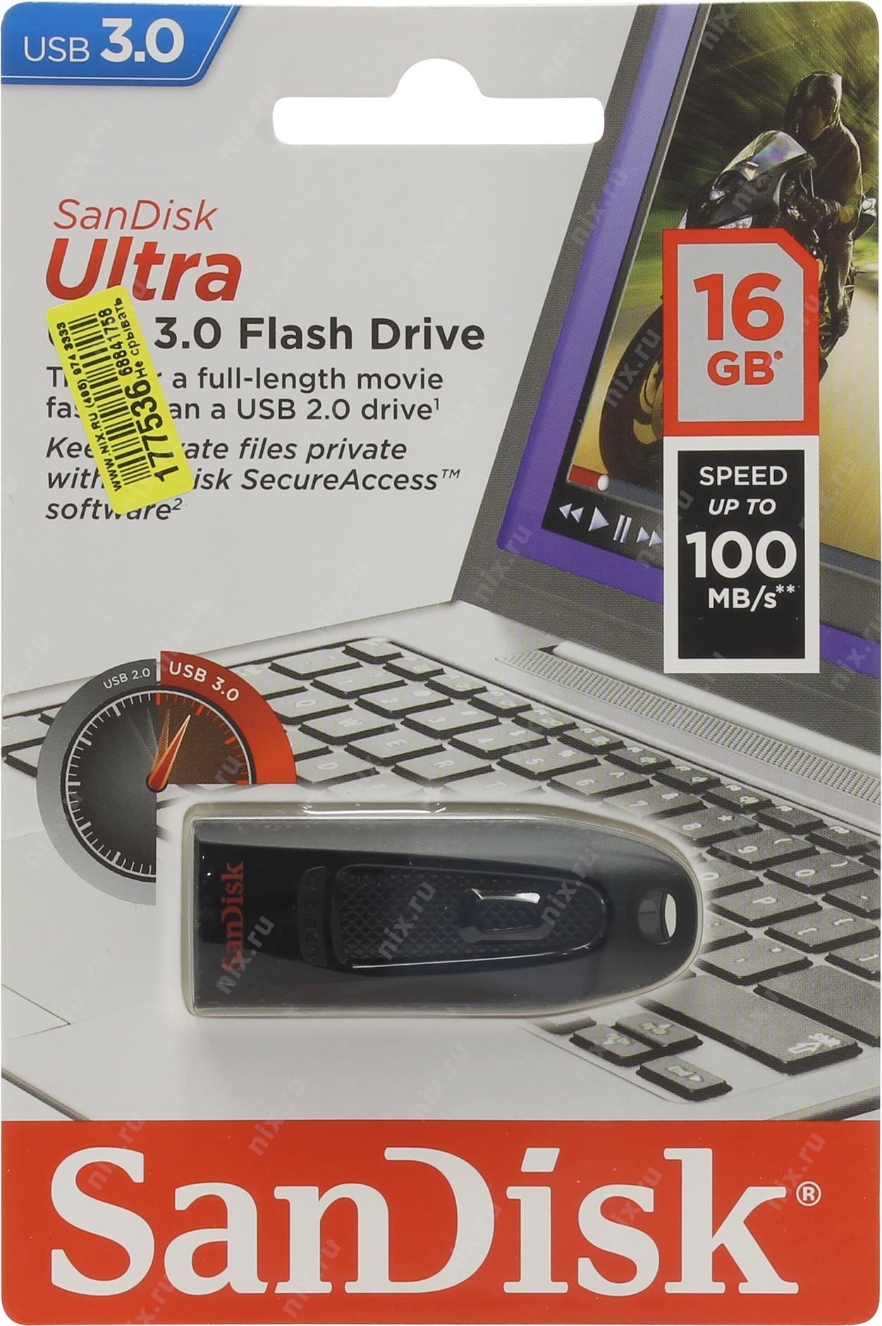 USB Flash SanDisk Ultra USB 3.0 16GB (SDCZ48-016G-U46) black: купить по  цене 440 рублей в интернет магазине МТС