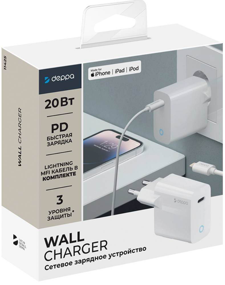 СЗУ Deppa Type-C PD 20W+USB-C-Lightning MF Белое: купить по цене 1 899 ...